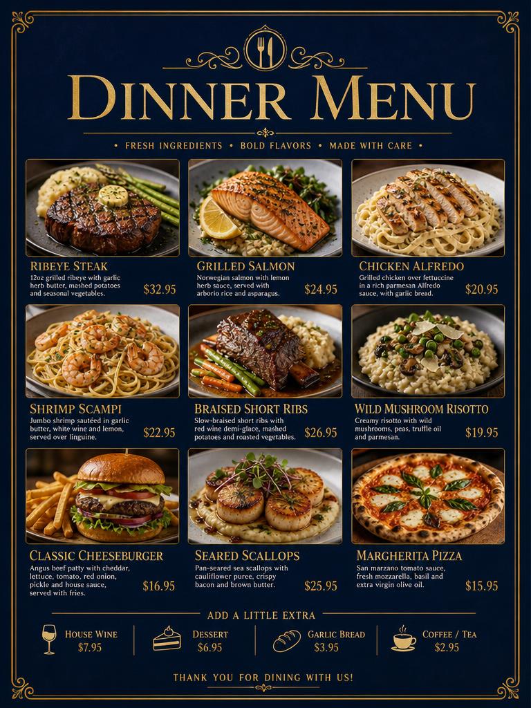 Branded picture menu made with Ai-infosheets
