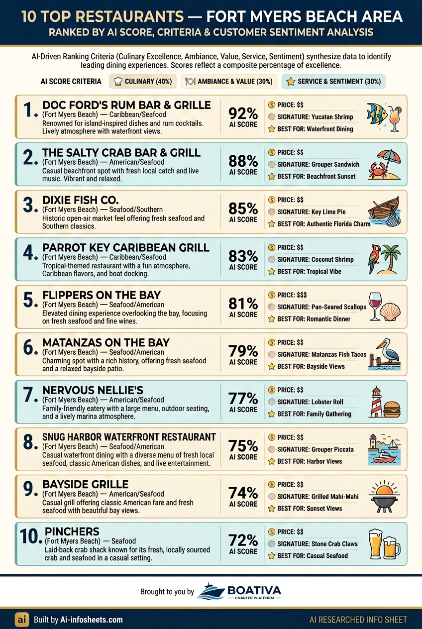 Top 10 Fort Myers Beach Restaurants Ranked by AI Score